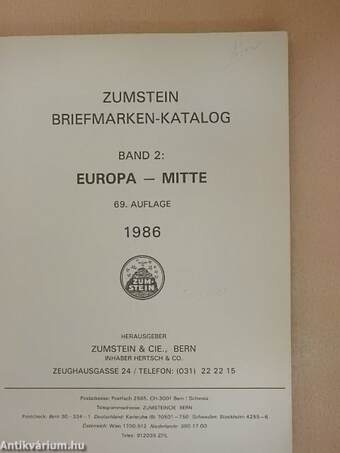 Zumstein Briefmarken-katalog 2. - Europa - Mitte 1986