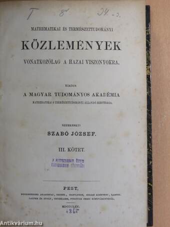 Mathematikai és természettudományi közlemények III. (töredék)