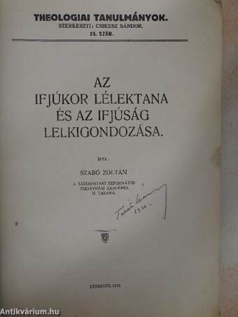 Az ifjúkor lélektana és az ifjúság lelkigondozása