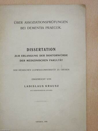 Dissertation zur Erlangung der Doktorwürde der Medizinischen Fakultät (dedikált példány)