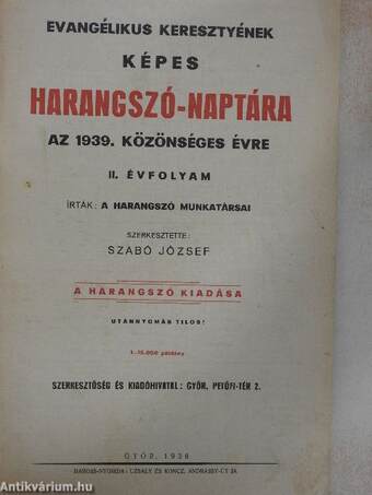 Evangélikus keresztyének képes Harangszó-naptára az 1939. közönséges évre