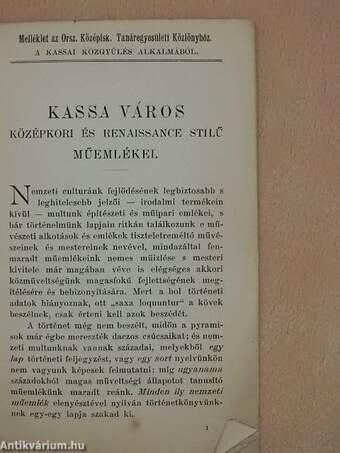 Kassa város középkorú és renaissance stilű műemlékei