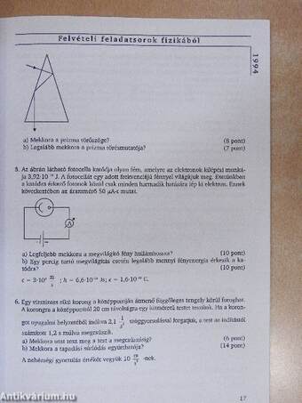 Felvételi feladatsorok fizikából