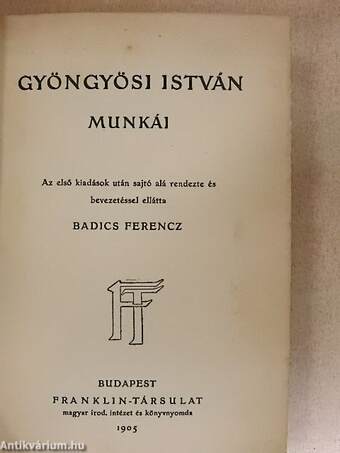 Gyöngyösi István munkái