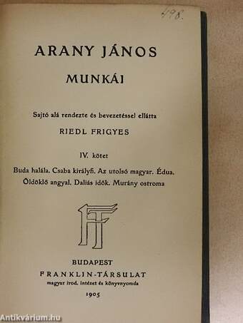 Arany János munkái IV.