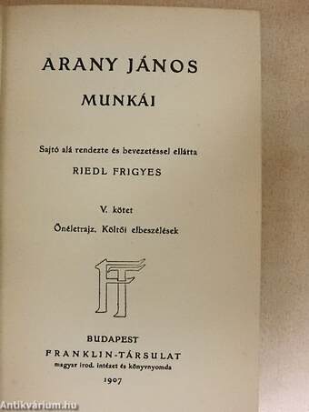 Arany János munkái V.