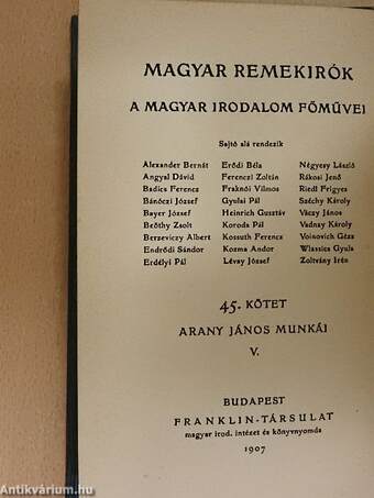 Arany János munkái V.