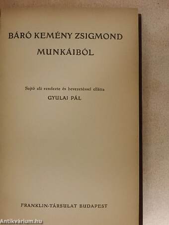 Báró Kemény Zsigmond munkáiból