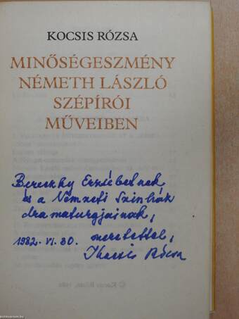 Minőségeszmény Németh László szépírói műveiben (dedikált példány)