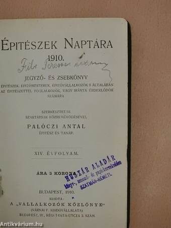 Épitészek naptára 1910.