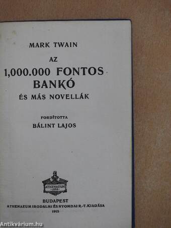 Az 1,000.000 fontos bankó és más novellák