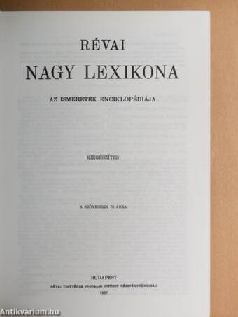 Révai nagy lexikona - Kiegészítés I.