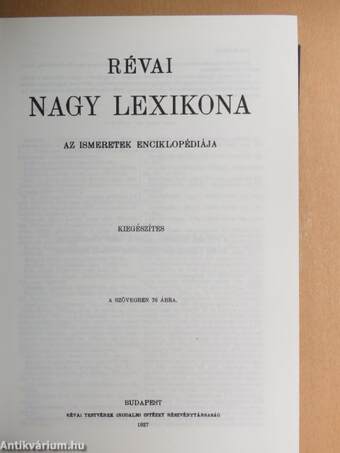 Révai nagy lexikona - Kiegészítés I.