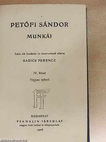 Petőfi Sándor munkái IV.