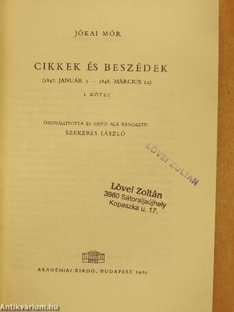 Cikkek és beszédek I.