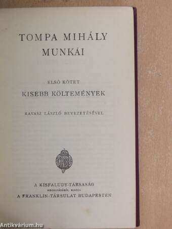 Tompa Mihály munkái I.