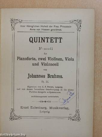 Quintett F-moll für Pianoforte, zwei Violinen, Viola und Violoncell (Solymos Péter könyvtárából)