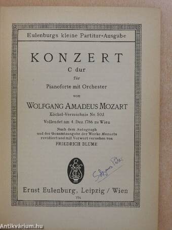 Konzert C dur für Pianoforte mit Orchester (Solymos Péter könyvtárából)