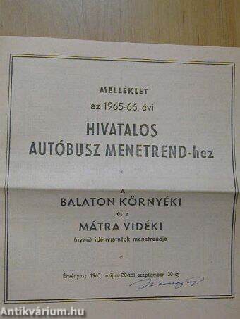 Melléklet az 1965-66. évi Hivatalos autóbusz menetrend-hez