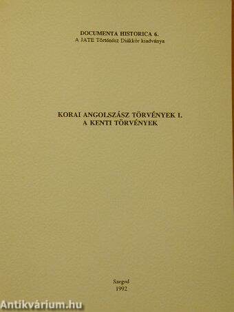 Korai angolszász törvények I. - A kenti törvények
