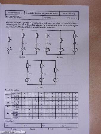 Elektrotechnika zárthelyi feladatok gyűjteménye