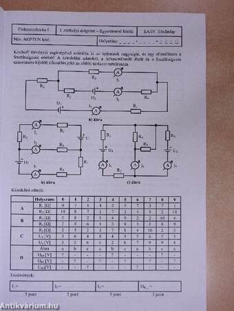 Elektrotechnika zárthelyi feladatok gyűjteménye