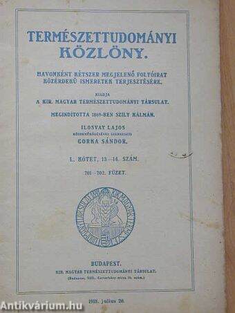 Természettudományi Közlöny 1918. julius 20.