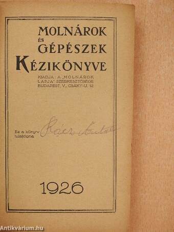 Molnárok és gépészek kézikönyve 1926