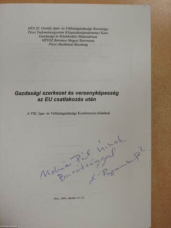 Gazdasági szerkezet és versenyképesség az EU csatlakozás után (dedikált példány)