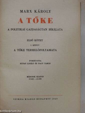 A Tőke I. kötet I. könyv (töredék)