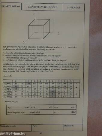 Szilárdságtan - Zárthelyi feladatok