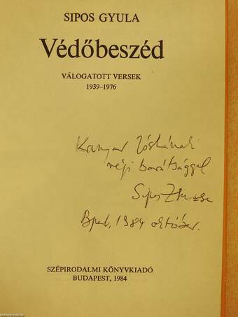 Védőbeszéd (dedikált példány)