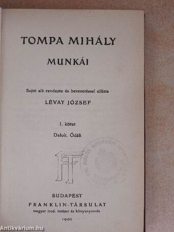 Tompa Mihály munkái I.