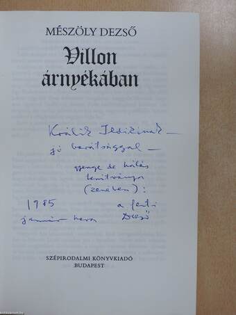 Villon árnyékában (dedikált példány)