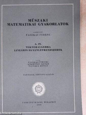 Műszaki matematikai gyakorlatok A. IX.