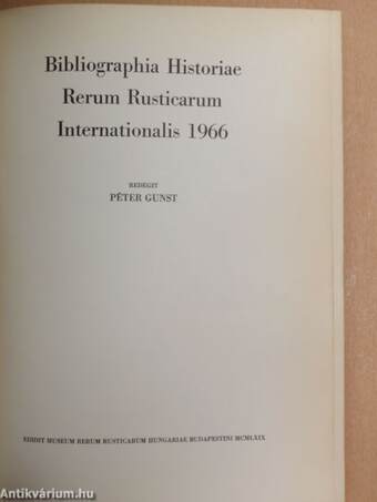 Bibliographia Historiae Rerum Rusticarum Internationalis 1966