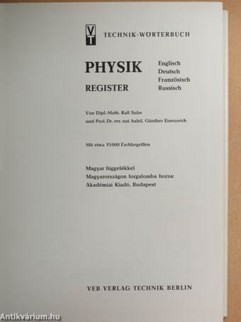 Technik-Wörterbuch Physik Register (töredék)