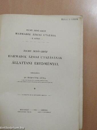 Zichy Jenő gróf harmadik ázsiai utazásának állattani eredményei 