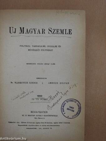 Uj Magyar Szemle 1900. április-junius