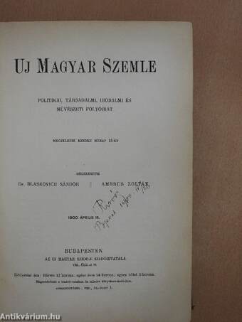 Uj Magyar Szemle 1900. április-junius