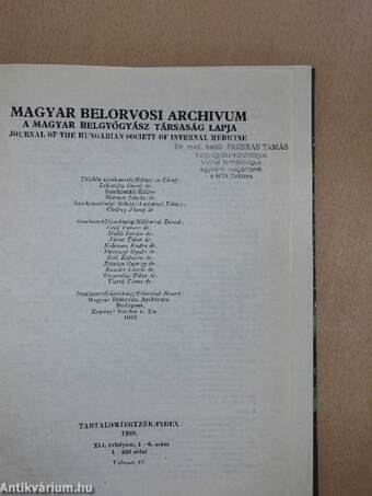 Magyar Belorvosi Archivum 1988/1-6./Magyar Belorvosi Archivum Híradó 1988/1-3.