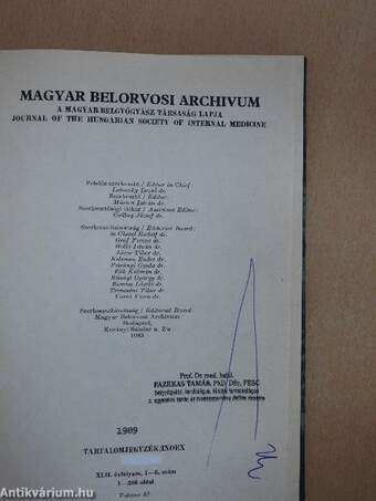 Magyar Belorvosi Archivum 1989/1-6./Magyar Belorvosi Archivum Híradó 1989/1-3./Magyar Belorvosi Archivum Supplementuma 1989/1-7.