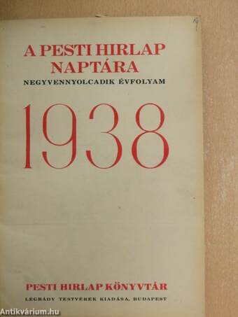 A Pesti Hirlap naptára 1938