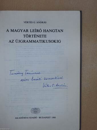 A magyar leíró hangtan története az újgrammatikusokig (dedikált példány)