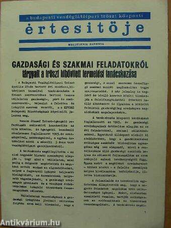 A Budapesti Vendéglátóipari Tröszt Központi Értesítője 1967. június