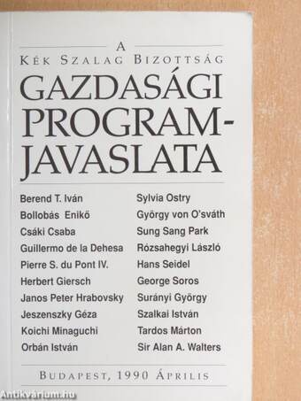 A Kék Szalag Bizottság gazdasági programjavaslata