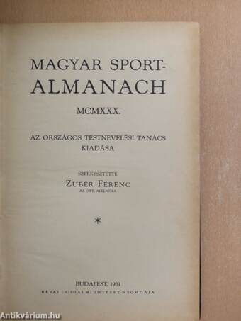 Magyar Sport-Almanach 1930.