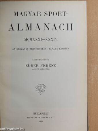 Magyar Sport-Almanach 1931-1934.