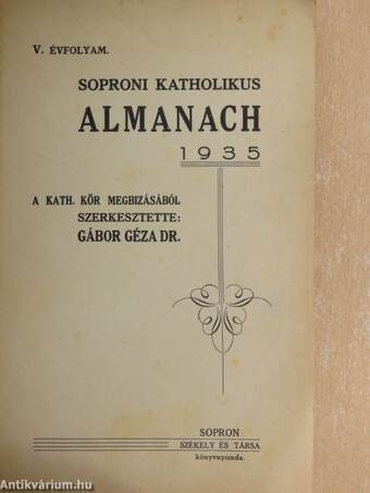 Soproni Katholikus Almanach 1935