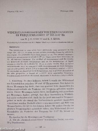 Widerstandsmessungen von Eisendraehten im Frequenzgebiet 10 7 bis 3.10 8 Hz